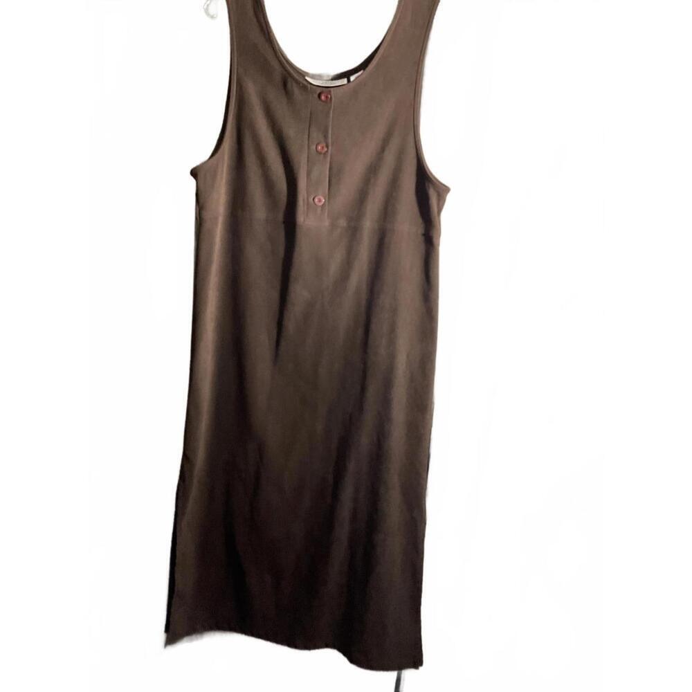 Architect Faux  Suede Brown Sleeveless Dress with Button Detail Medium Vintage